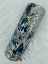 Load image into Gallery viewer, Blue Floral Glitter Swirl Tumbler